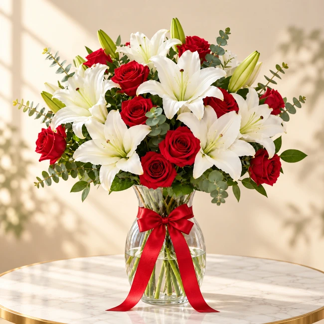 Premium Roses & Lilies Vase